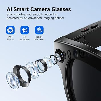 AI Smart Glasses with 100MP Camera Smart AI Glasses Waterproof Bluetooth Call Playing Music Smart Glasses Identify Pictures Use ChatGPT