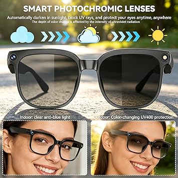 AI Smart Glasses with 100MP Camera Smart AI Glasses Waterproof Bluetooth Call Playing Music Smart Glasses Identify Pictures Use ChatGPT